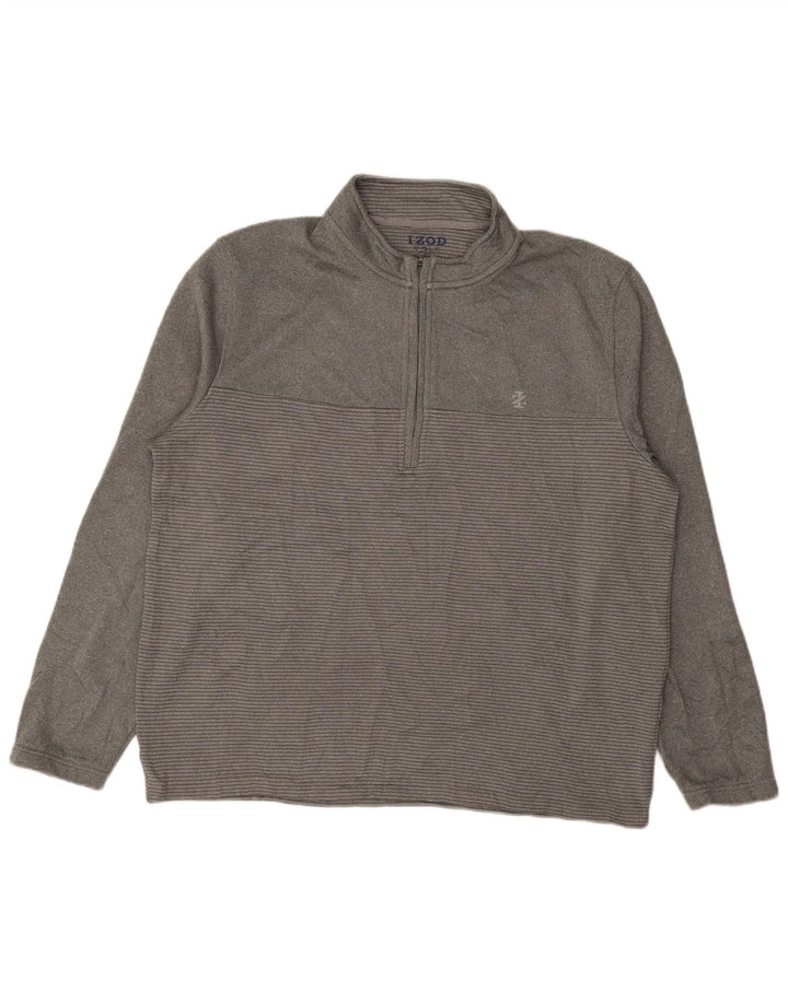 Izod Herre Golf Zip Neck Jumper Sweater XL Gråstribet