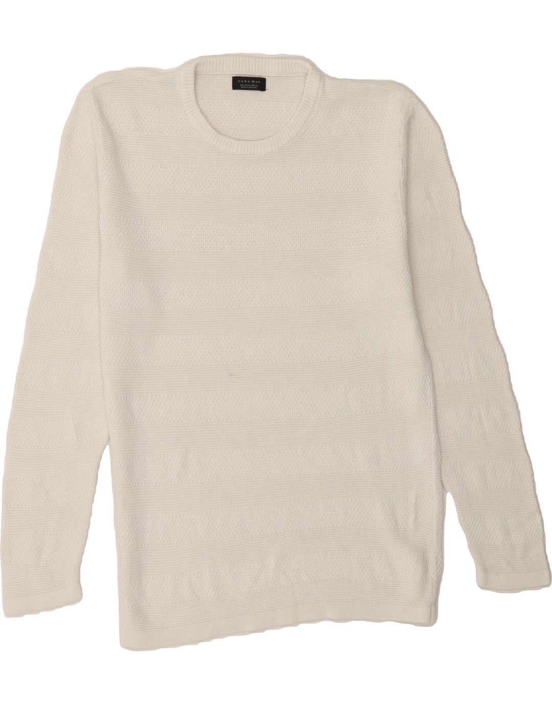 ZARA Mens Crew Neck Jumper Sweater Large White Cotton Vintage Zara and Second-Hand Zara from Messina Hembry 