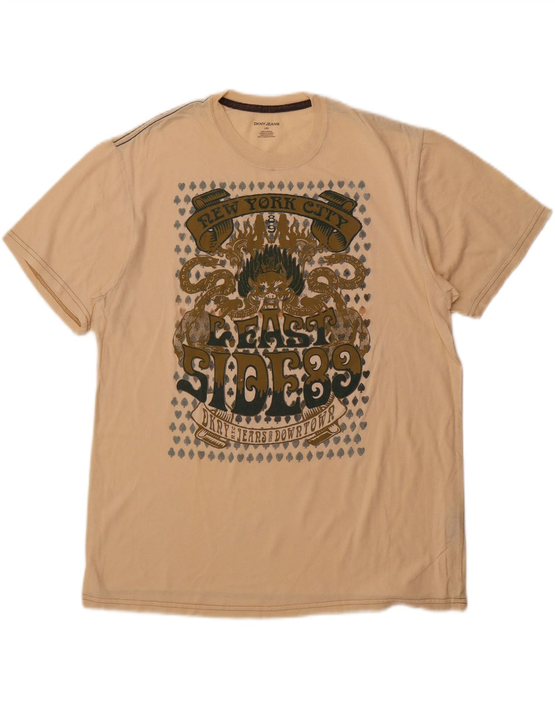 DKNY Herre Grafisk T-Shirt Top Stor Beige Bomuld