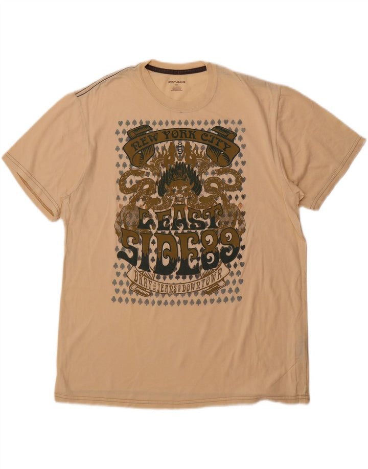 DKNY Herre Grafisk T-Shirt Top Stor Beige Bomuld