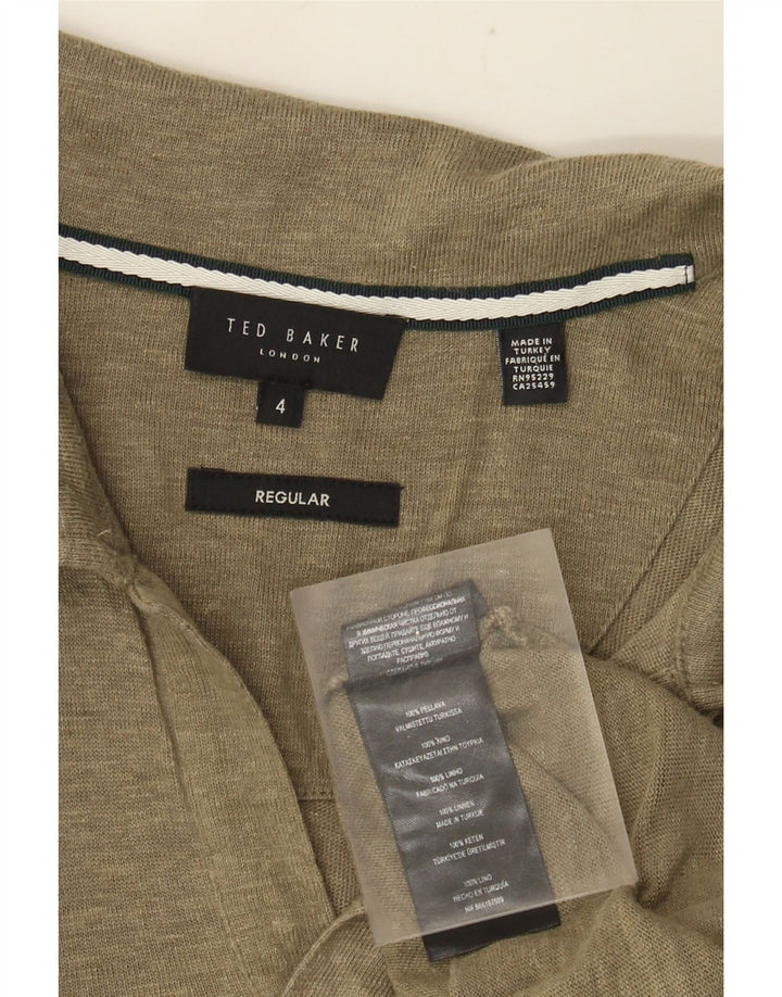 Ted Baker Herre Regular Polo Shirt Størrelse 4 Large Khaki Linen