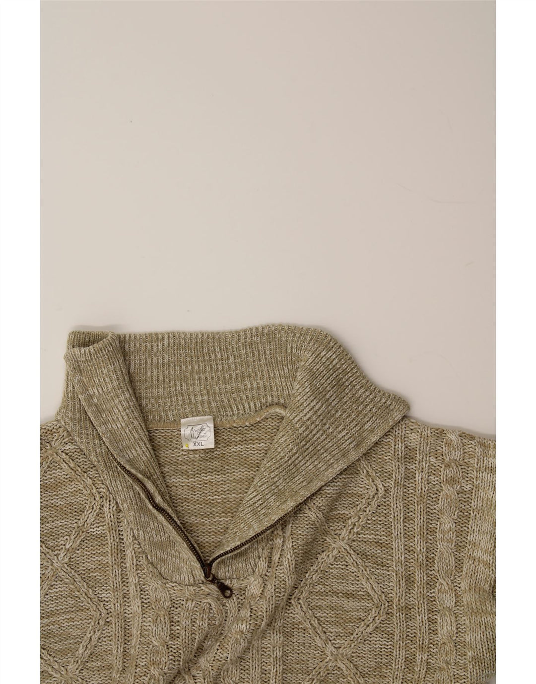 VINTAGE Herre Zip Neck Jumper Sweater 2XL Beige Polyacrylic