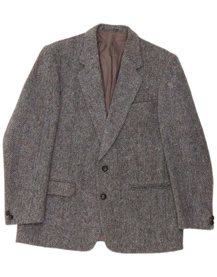 Harris Tweed Herre 2 Button Blazer Jacket UK 44 2XL Blå Flecked Wool