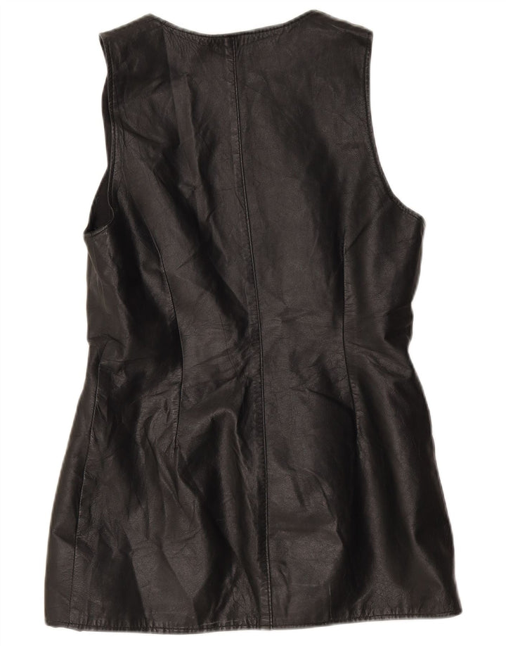Vintage Dame Læder Gilet UK 10 Small Black