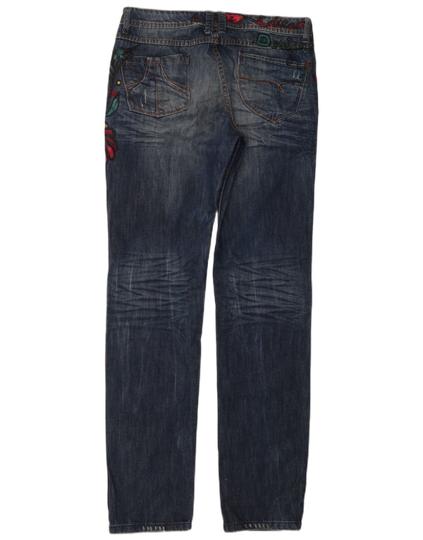 Desigual Womens Regular Fit Straight Jeans W34 L35 Blue Floral Cotton