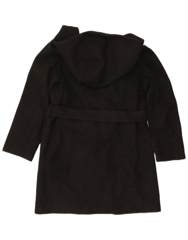 Zara Dame Hætte Overfrakke UK 14 Medium Sort Polyester