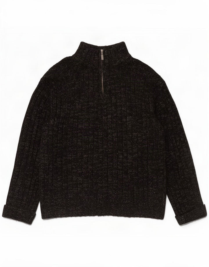 Marks & Spencer sweater med lynlås til mænd Large Black Flecked Wool