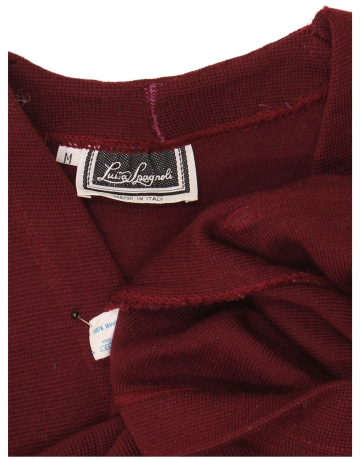 Luisa Spagnoli Dame Cardigan Sweater UK 14 Medium Maroon Wool