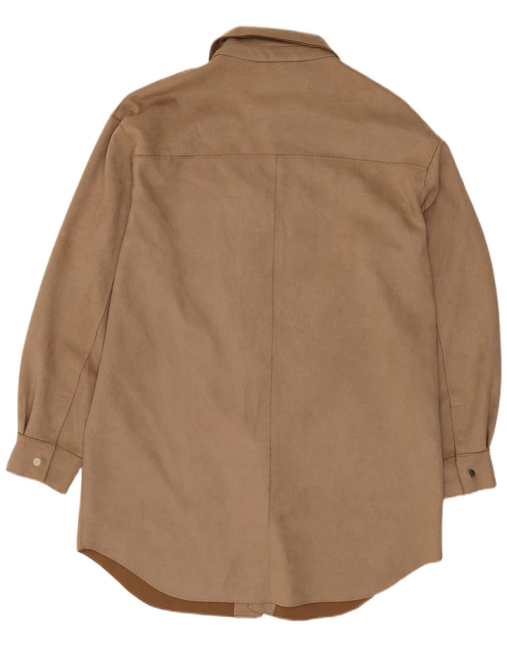 Zara Dame Oversized Shacket Shirt UK 6 XS Beige Polyester
