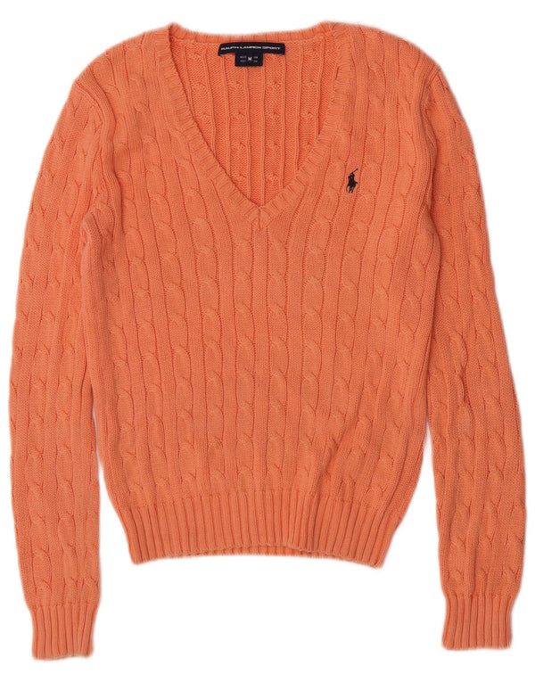 Ralph Lauren Womens V-Neck Jumper Sweater UK 12 Medium Orange