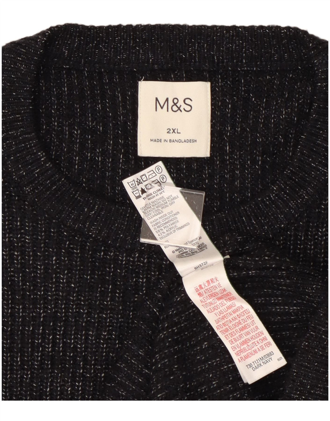 Marks & Spencer Herre sweater med rund hals 2XL Navy Blue Flecked