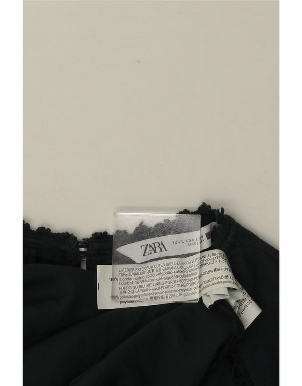 Zara Dame 3/4-ærmet Tiered Dress UK 14 Large Green Bomuld