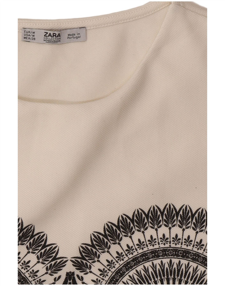 Zara Dame Ærmeløs Skift Kjole UK 12 Medium Hvid Geometrisk