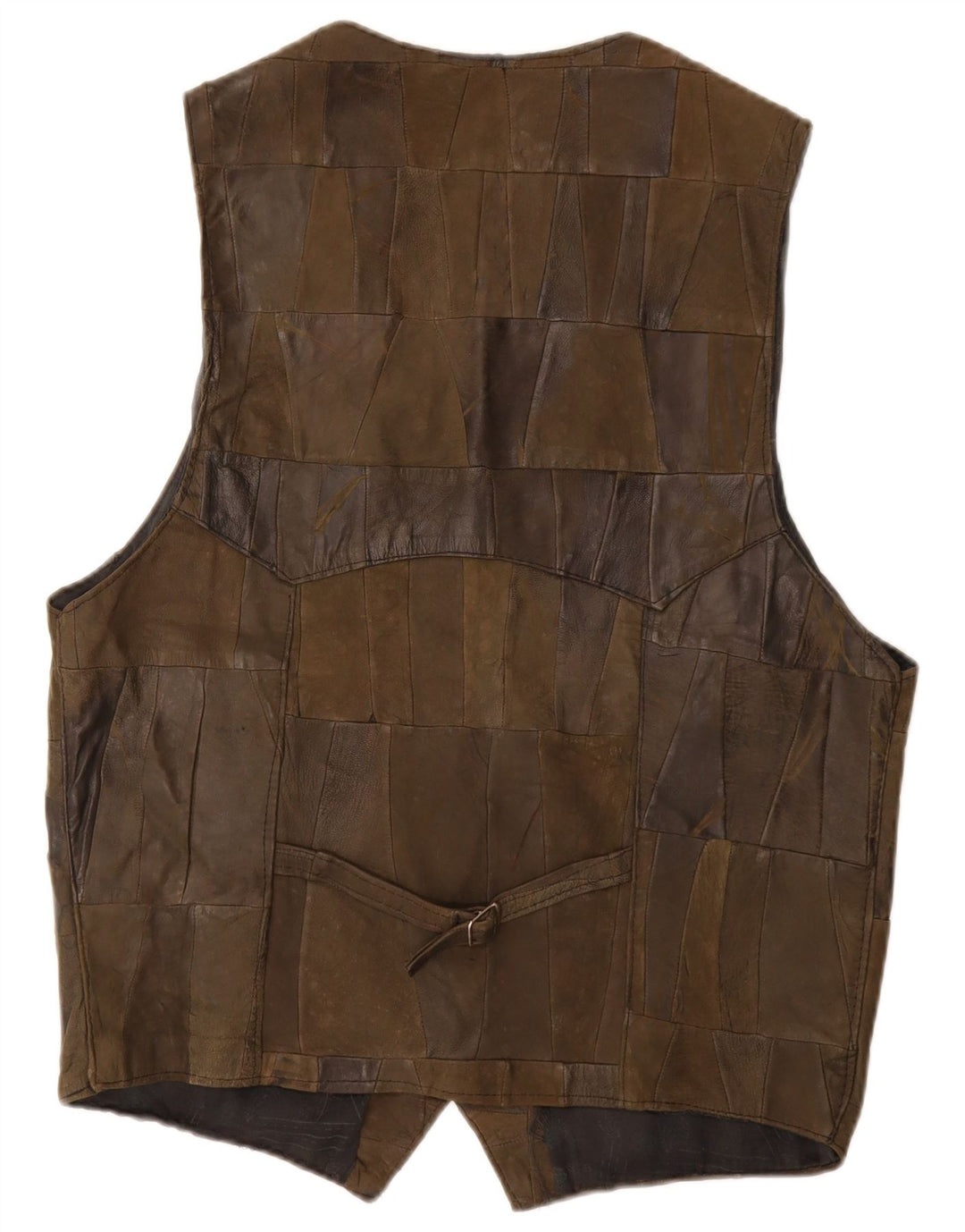 Vintage herre lædervest XL Khaki Patchwork