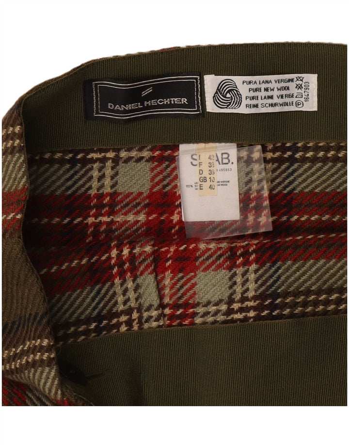 Daniel Hechter Kvinder Wrap Nederdel UK 10 Small W27 Khaki Plaid Wool