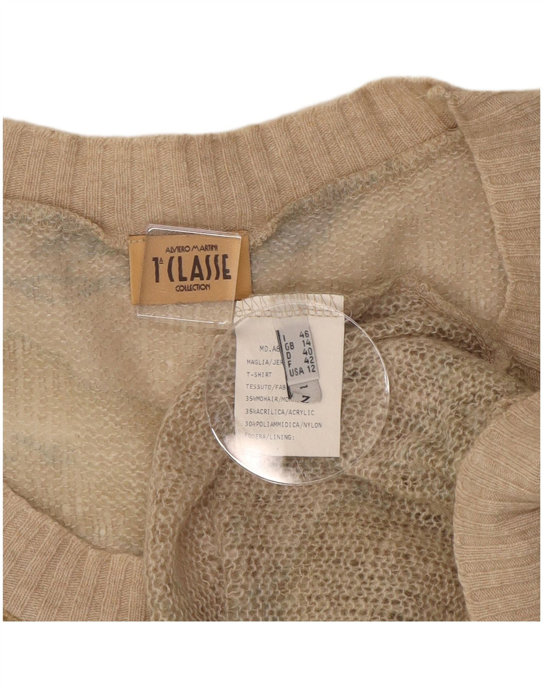 ALVIERO MARTINI Dame Boat Neck Jumper Sweater UK 14 Medium Beige
