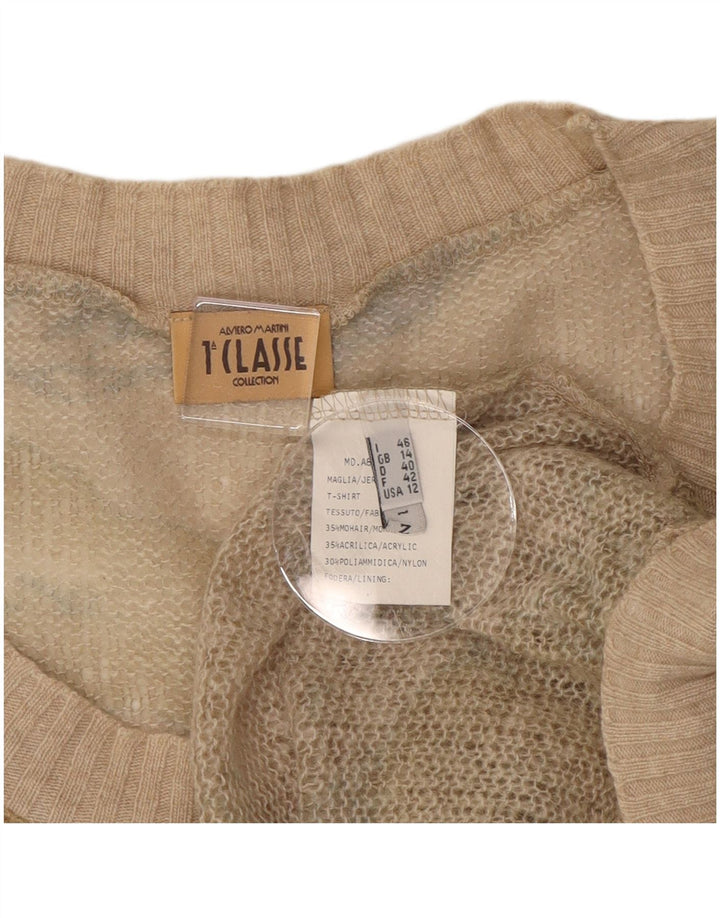 ALVIERO MARTINI Dame Boat Neck Jumper Sweater UK 14 Medium Beige