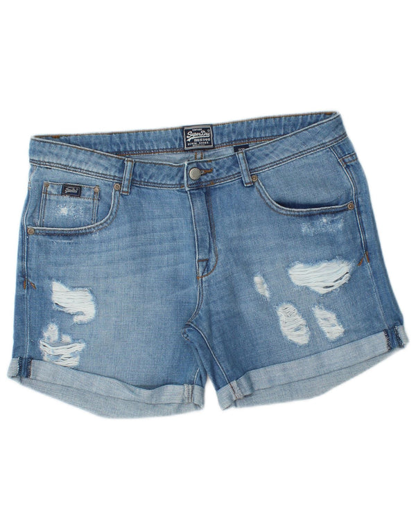 Superdry Womens Distressed Denim Shorts W30 Medium Blue Cotton
