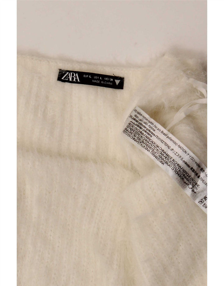 Zara Dame Strik Halter Top UK 14 Stor Hvid Nylon