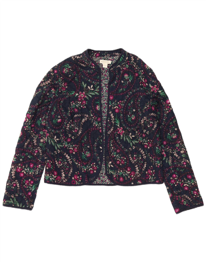 Monsoon Womens Open Blazer Jacket UK 12 Medium Navy Blue Floral Bomuld