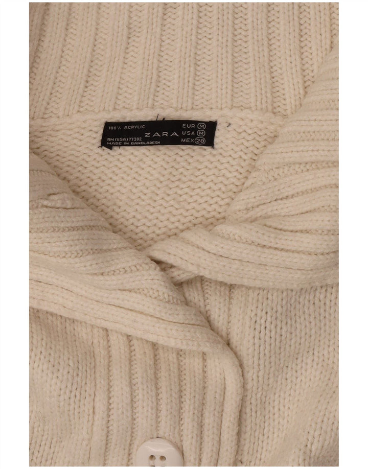 Zara Dame Cardigan Sweater UK 14 Medium Off White Akryl