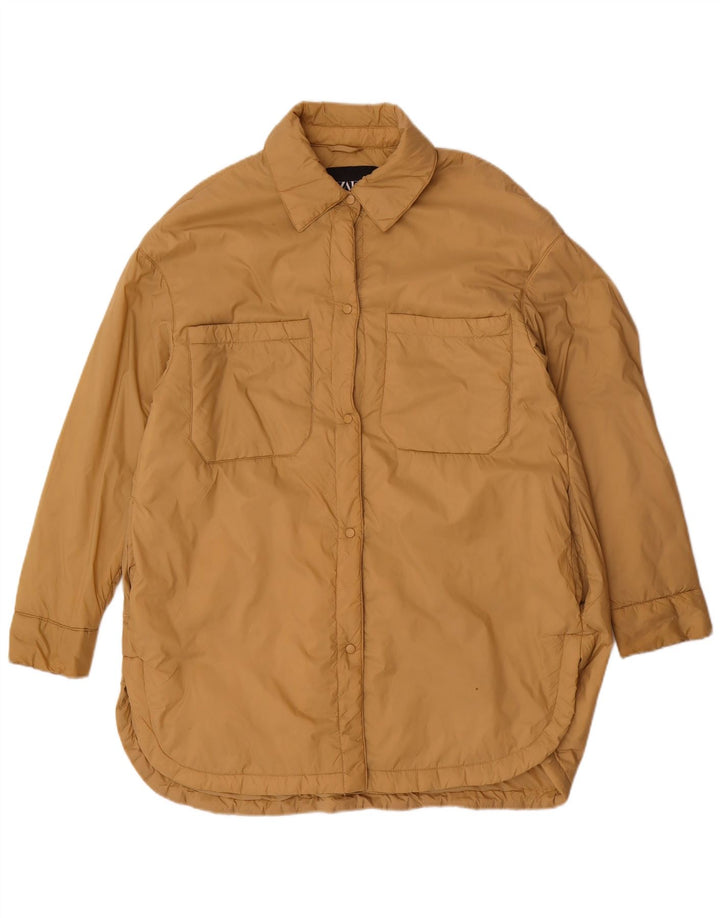 Zara Womens Oversized Polstret Frakke UK 10 Small Beige Polyester