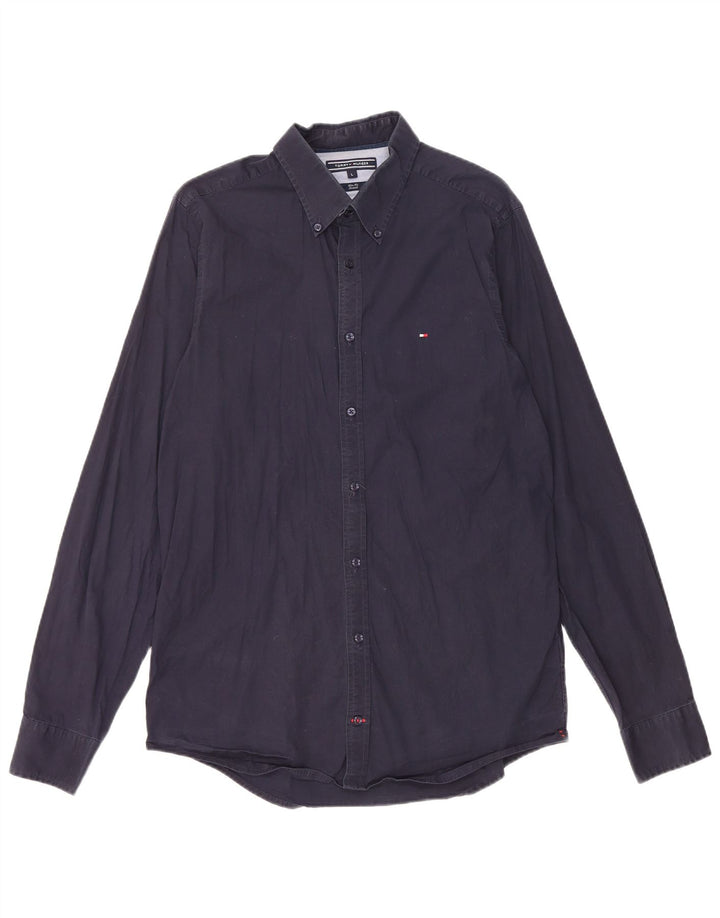 Tommy Hilfiger Herre Slim Fit skjorte Stor marineblå bomuld