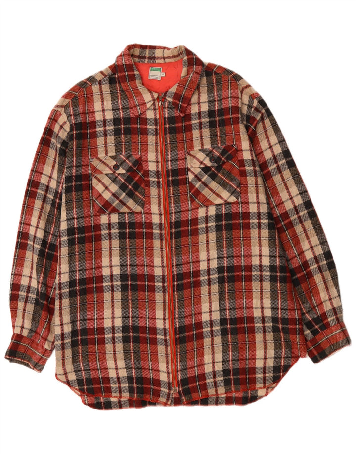 Benetton Womens Overshirt Oversized skjorte UK 18 XL rødternet polyester