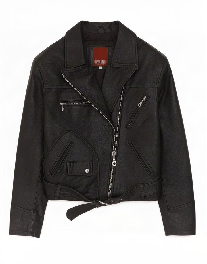 Vintage dame bikerjakke i læder IT 44 Medium Sort