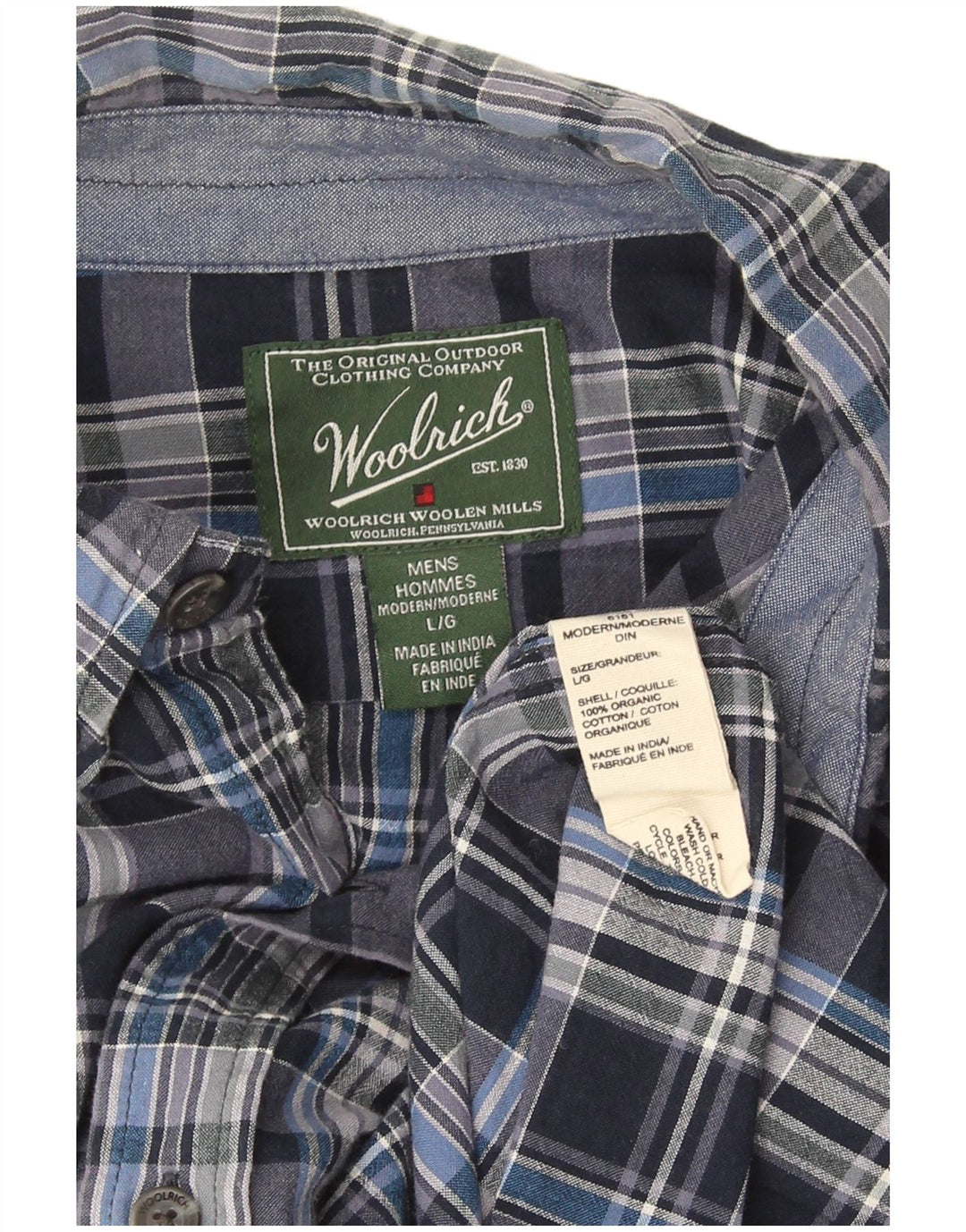 Woolrich kortærmet herreskjorte med normal pasform Stor blå plaid bomuld