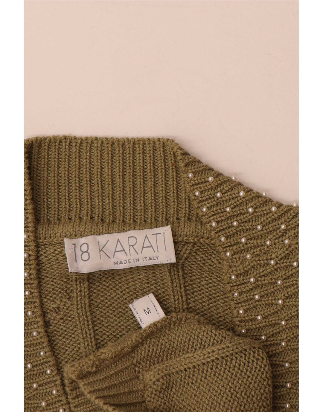 Vintage dame cardigan sweater UK 14 Medium Khaki Bomuld
