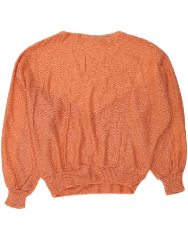 VINTAGE Dame Boat Neck Sweater UK 14 Medium Orange Colourblock