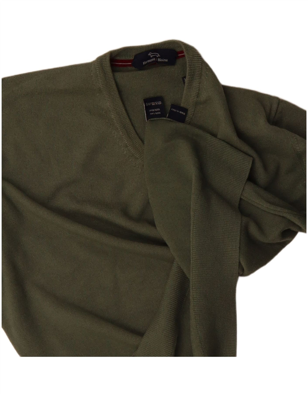 HARMONT & BLAINE Womens V-Neck Jumper Sweater XL Khaki Wool
