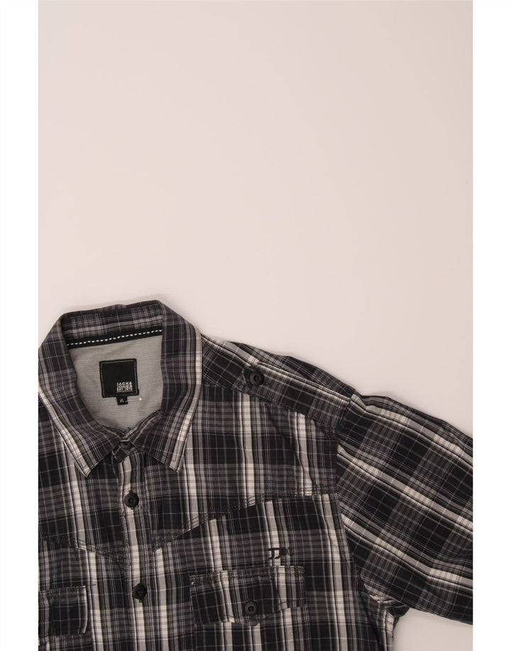 JACK & JONES Mens Military Shirt XL Grey Check Vintage Jack & Jones and Second-Hand Jack & Jones from Messina Hembry 