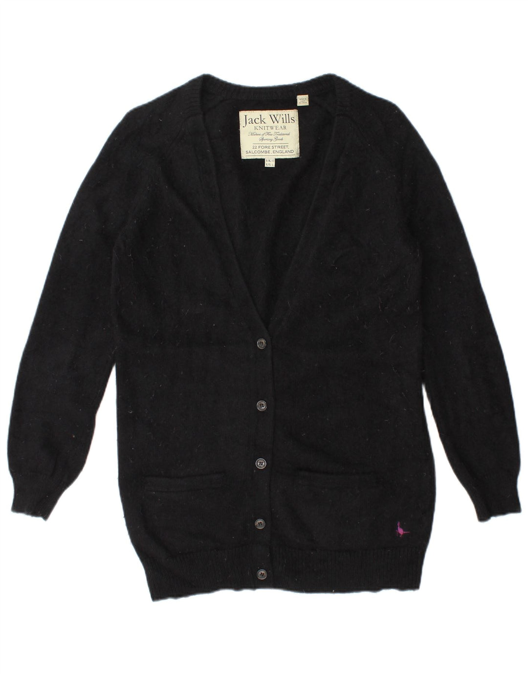 Jack Wills Dame Oversized Cardigan Sweater UK 10 Small Black Angora