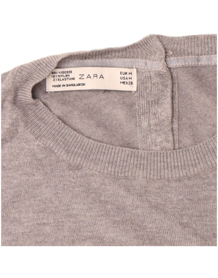 ZARA Dame Kortærmet Boat Neck Jumper Sweater UK 14 Medium Grey