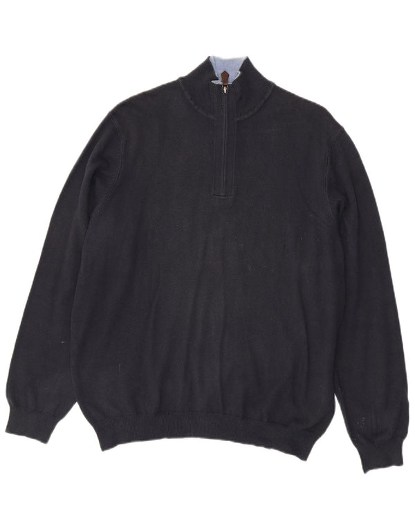 Massimo Dutti Herre Zip Neck Jumper Sweater EU 38 Medium Navy Blue Bomuld