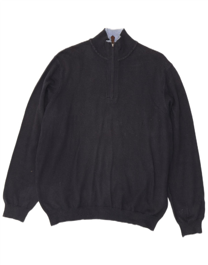 Massimo Dutti Herre Zip Neck Jumper Sweater EU 38 Medium Navy Blue Bomuld