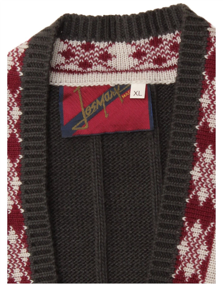 Vintage herre grafisk cardigan sweater XL grå