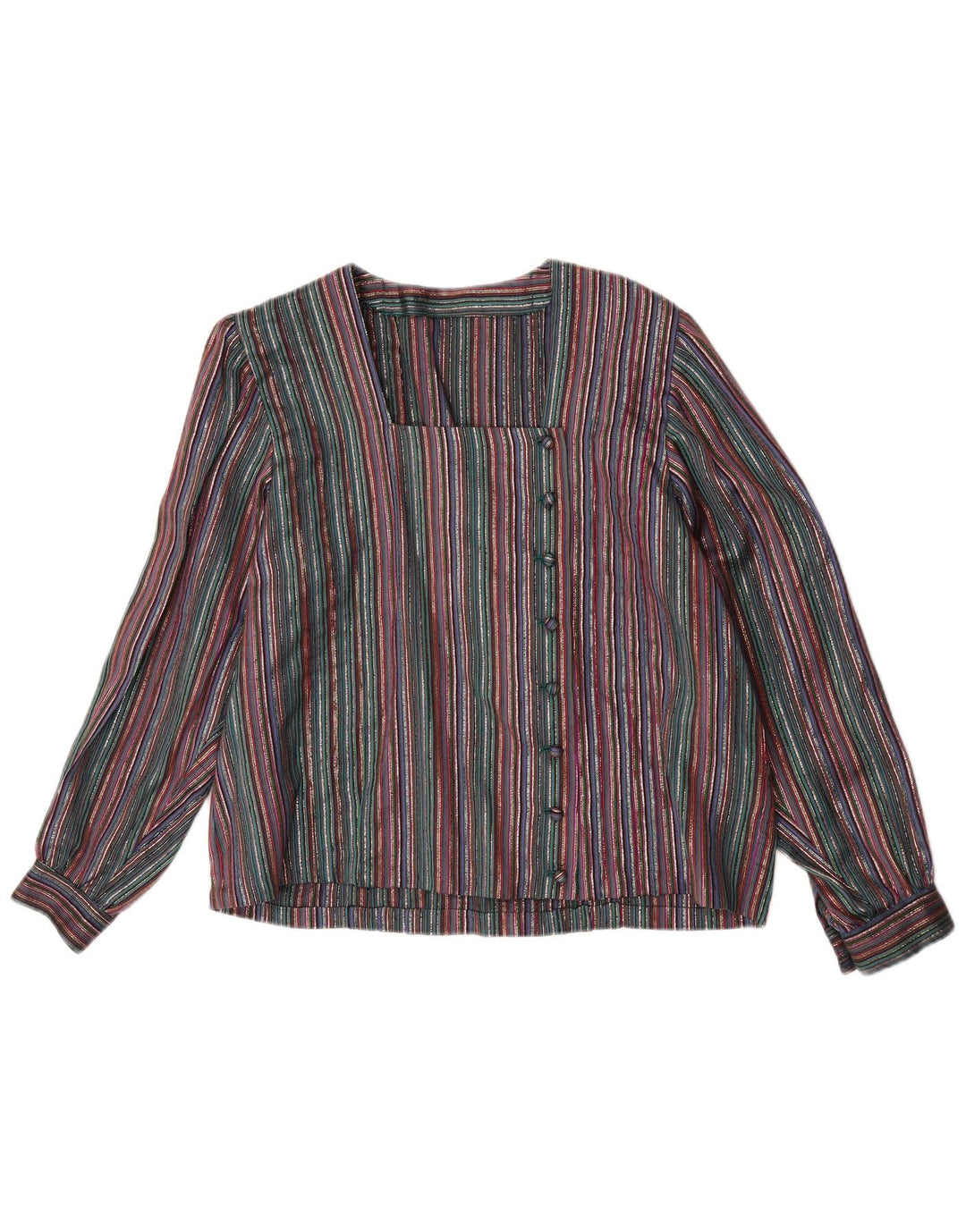 Vintage dameskjorte bluse UK 16 Stor flerfarvet stribet