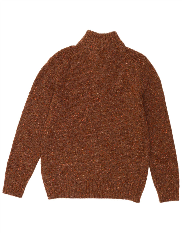 Vintage Herre Button Neck Jumper Sweater XL Brun Flecked Uld