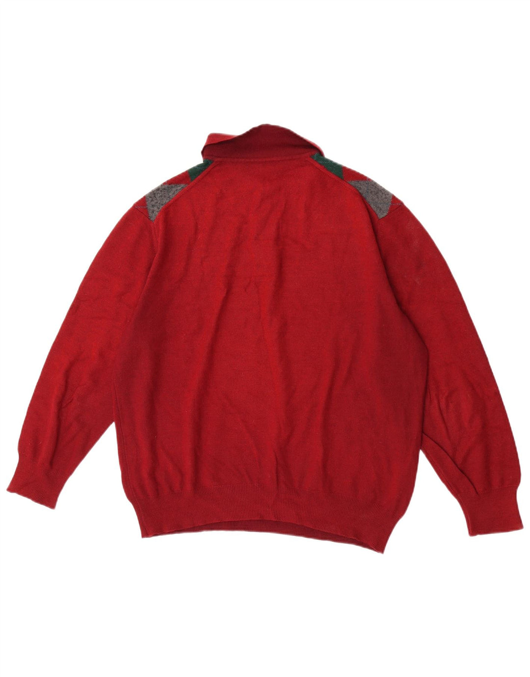 VINTAGE Herre Polo Neck Jumper Sweater Large Red Argyle/Diamond