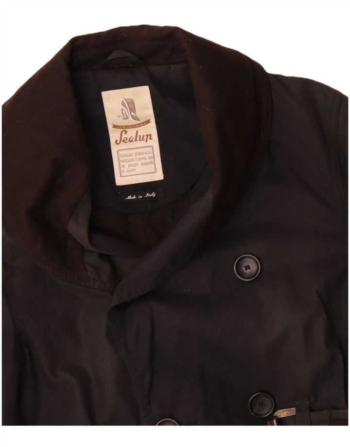 Sealup Herre Double Breasted Coat UK 38 Medium Sort Bomuld