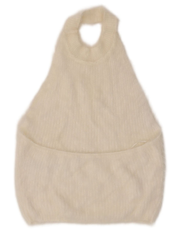 Zara Dame Strik Halter Top UK 14 Stor Hvid Nylon