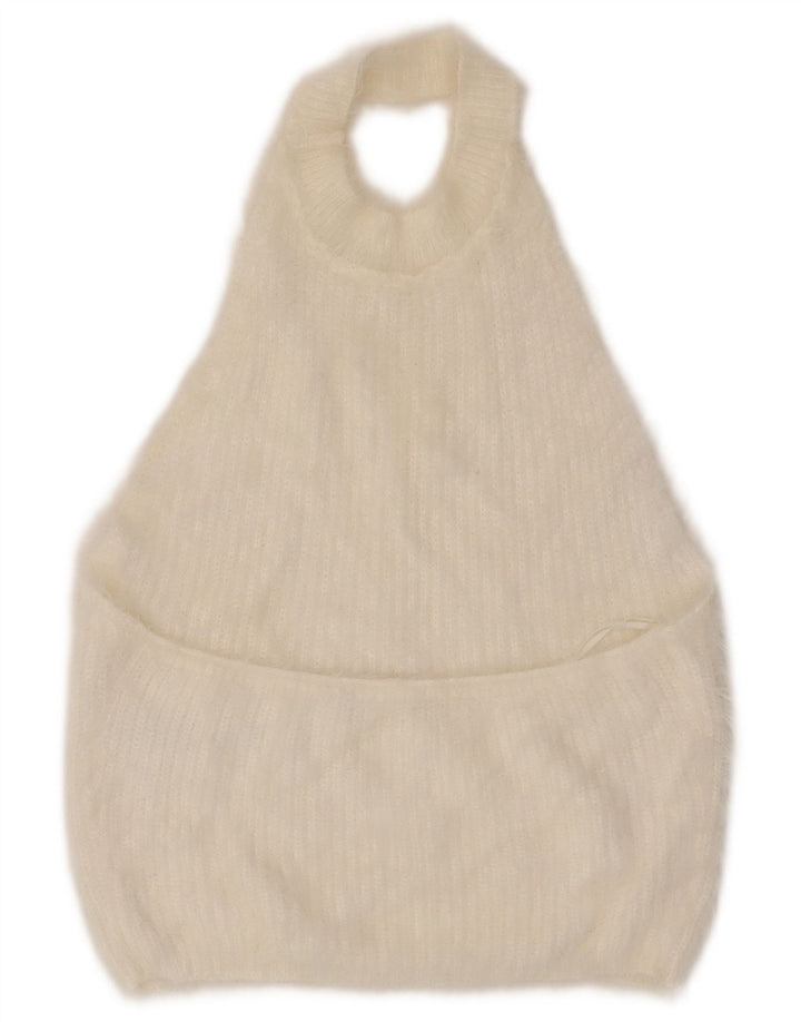 Zara Dame Strik Halter Top UK 14 Stor Hvid Nylon
