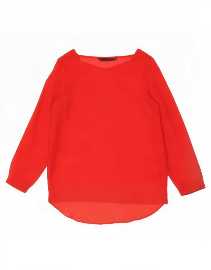 Zara Dame See Through Bluse Top UK 10 Lille Rød Polyester