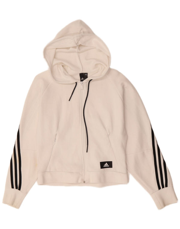 Adidas Dame Oversized Hættetrøje Sweater med lynlås UK 4/6 XS Hvid Bomuld