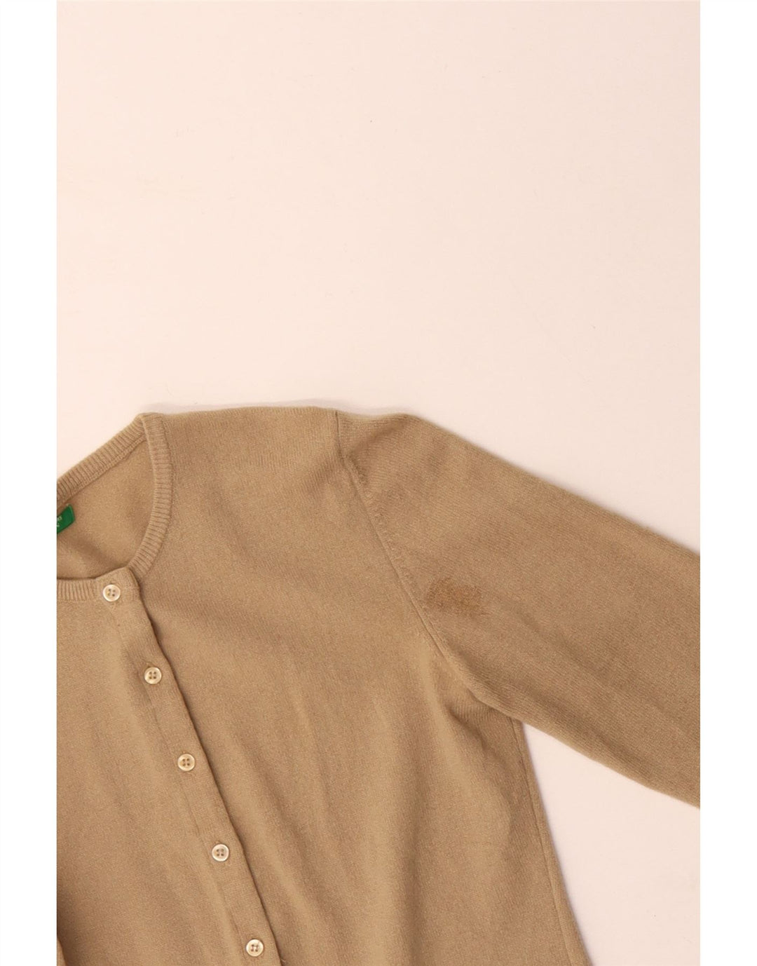 BENETTON Dame Cardigan Sweater UK 10 Small Beige Virgin Wool