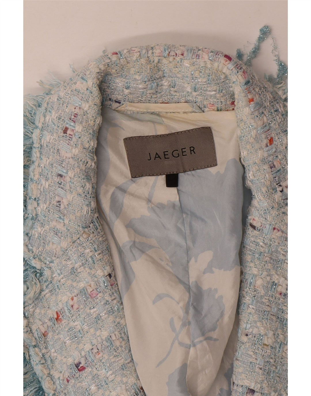 Jaeger Womens Open Blazer Jacket UK 14 Mellem blå stribet bomuld