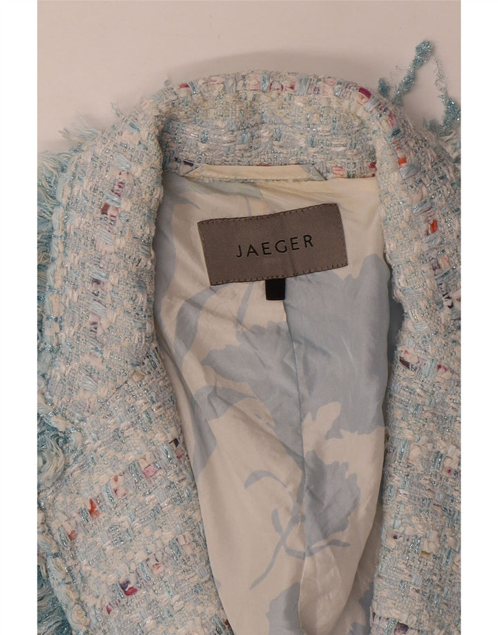 Jaeger Womens Open Blazer Jacket UK 14 Mellem blå stribet bomuld